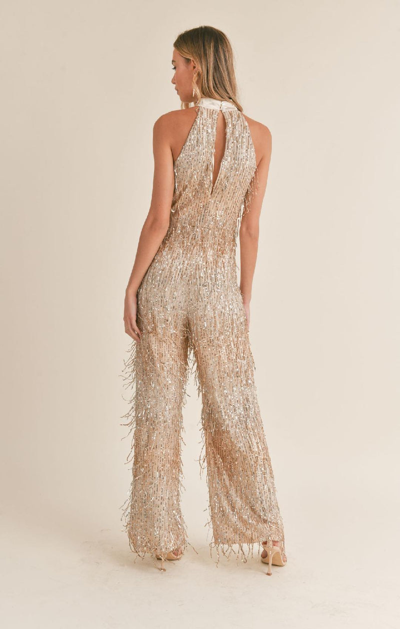 Light Up Halter Neck Sequined Jumpsuit
