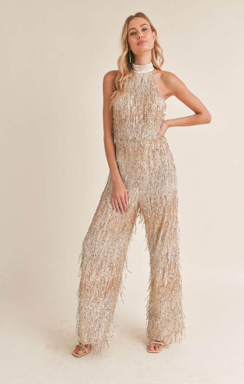 Light Up Halter Neck Sequined Jumpsuit