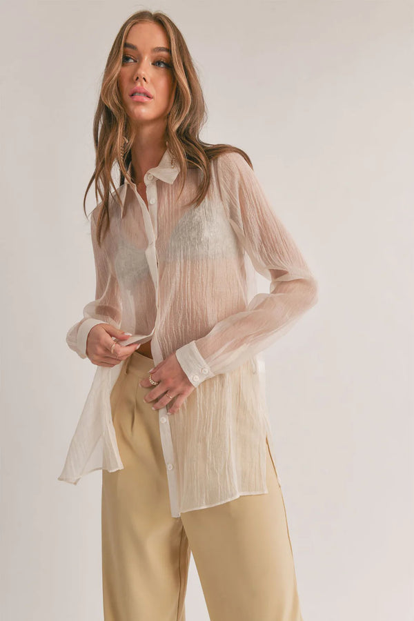 Blurred Sheer Button Down Shirt